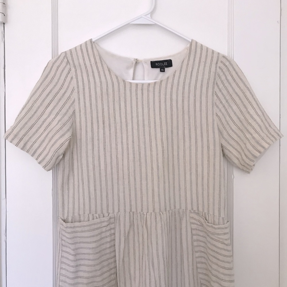 Roolee Linen Gray and White Dress - Small